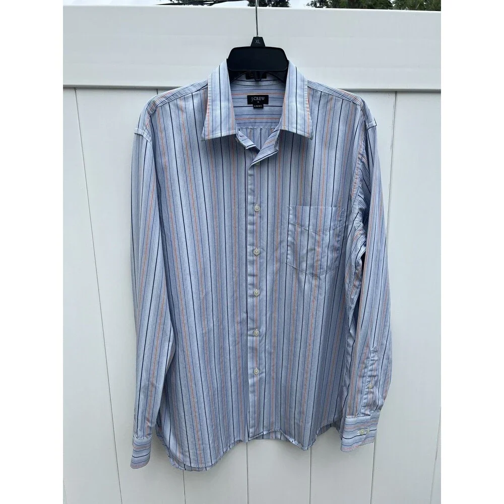 J Crew Dress Shirt Mens L 1(16-16.5”) 80's 2 Ply Multicolor Pin Striped